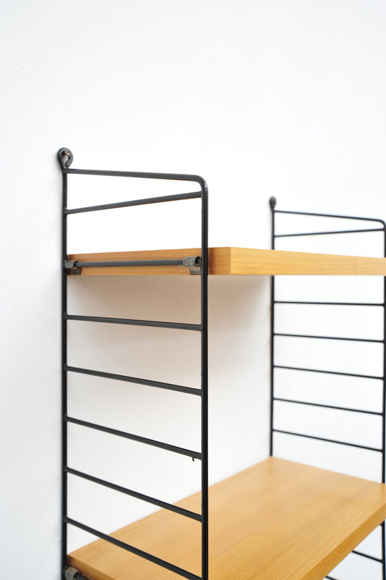Image 1 of String shelving system in cherry wood with 2 ladders by Kajsa and Nisse Strinning