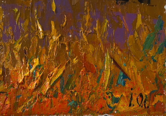 Image 1 of Original Oil Painting Autumn Nature Landscape Night on the Field