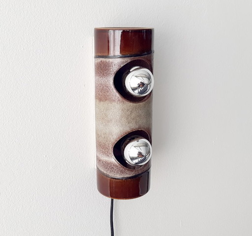 Ceramic pottery vintage wall lamp, west germany fat lava style, ceramic retro wall lamp, space age lamp