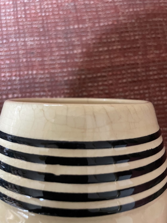 Image 1 of 3 bocaux de rangement antiques en grès ferreux jaune avec noir/bleu Petrus Regout & Co Maastricht