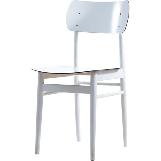Midcentury witte stoel van T On in eiken en formica, Tsjecho-Slowakije 1960