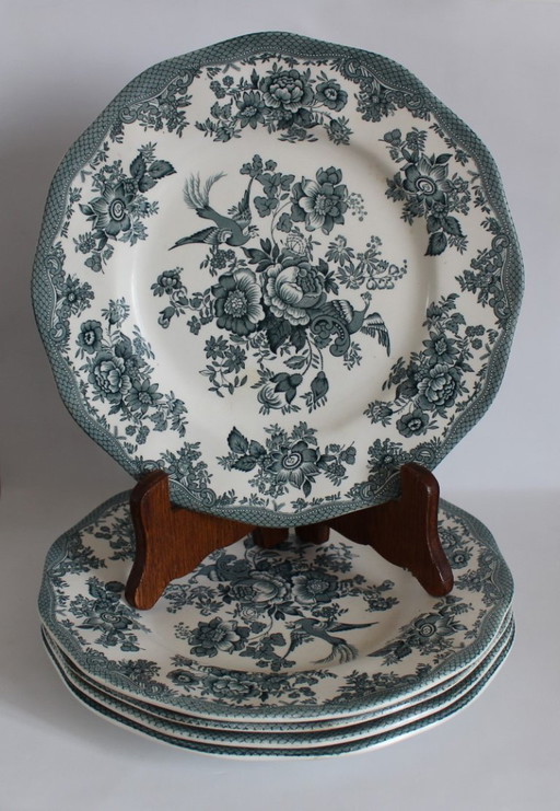 Grandes assiettes Enoch Wedgwood vertes x5, Asiatic Pheasants 