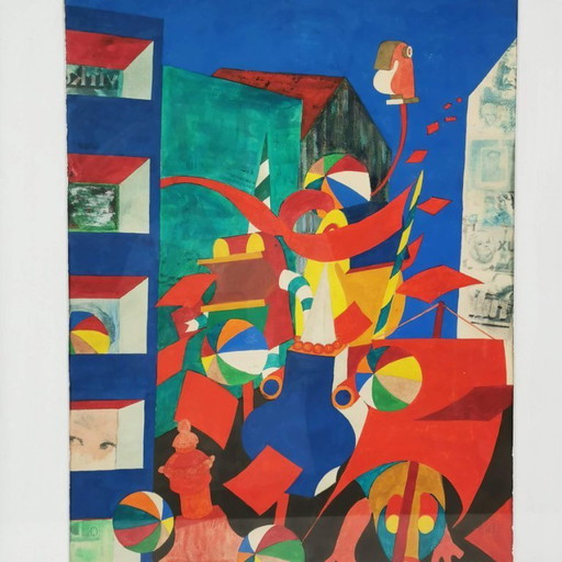 Pintura surrealista, Bent Karl Jacobsen, Dinamarca, década de 1970.