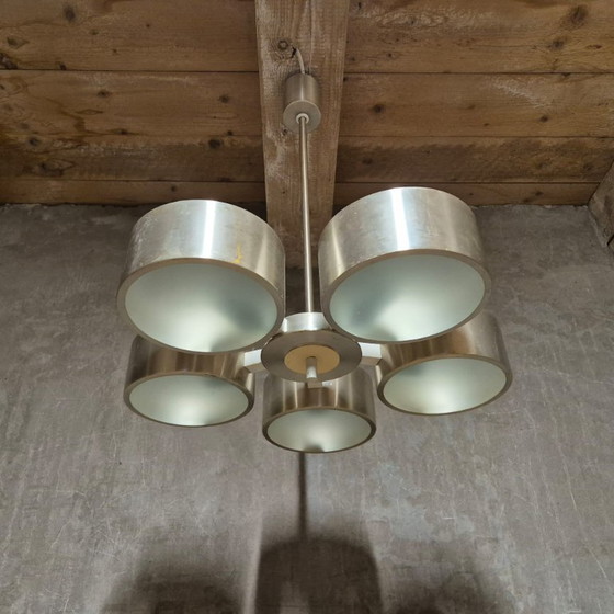 Image 1 of Lustre vintage en aluminium et verre, Allemagne, années 1970