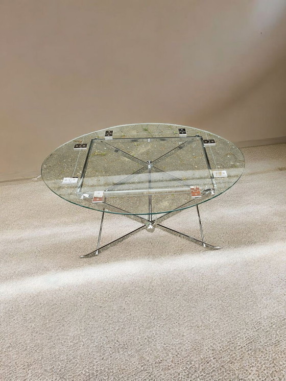 Image 1 of tavolino da caffè in vetro cromato dal design vintage, tavolino da divano, tavolino laterale