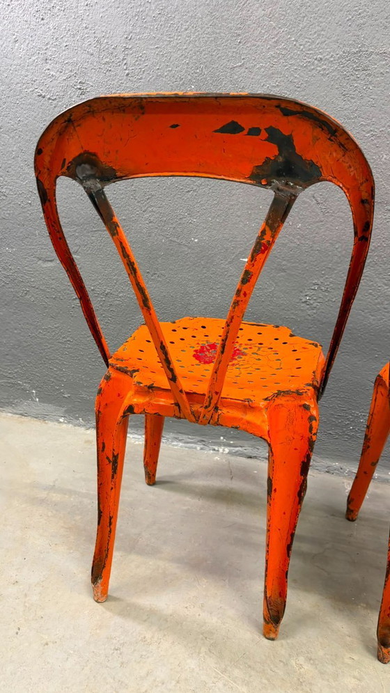 Image 1 of Set van vier industriële metalen eetkamerstoelen van Joseph Mathieu, gelakt staal, jaren 1920, Frankrijk