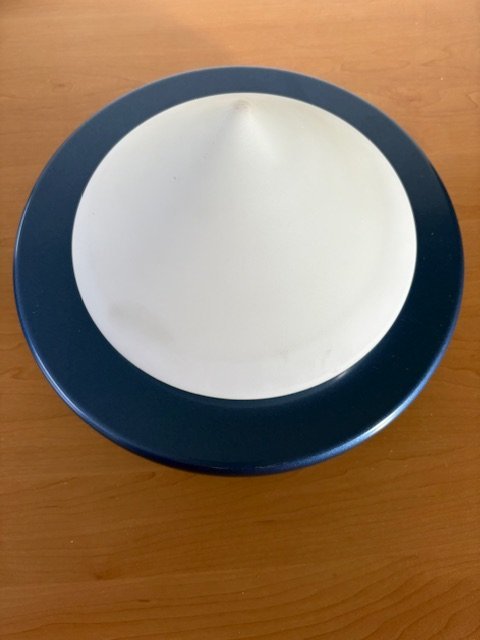 Image 1 of Vintage Conical Frosted Glass Ceiling Lamp with Dark Blue Edge from the 1980s