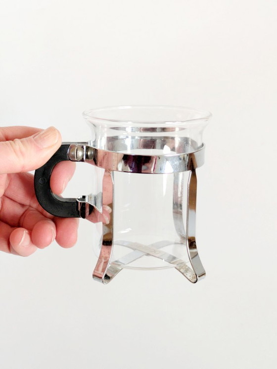 Image 1 of 4 verres à thé Bodum Chambord : design danois des années 1980 avec supports chromés