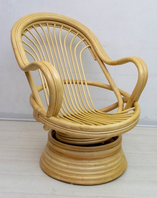 Mid Century Moderne Draai- en Schommelstoel Bamboe, 1970
