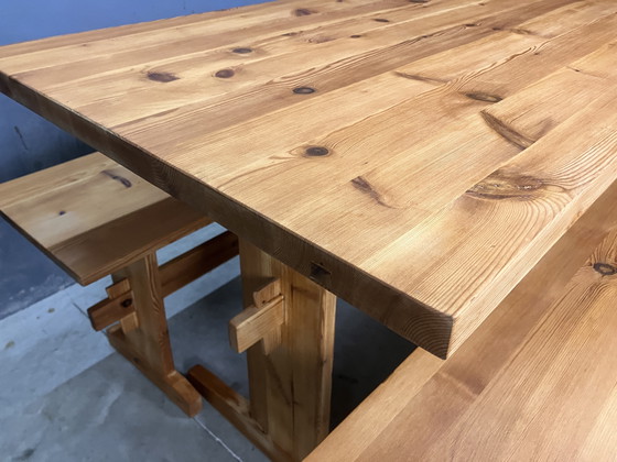 Image 1 of Dining table 2 benches pine Scandinavian Swedish
