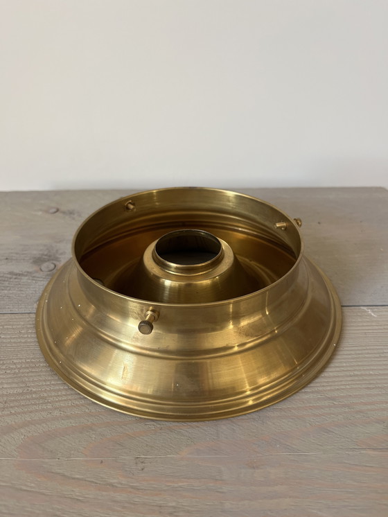 Image 1 of Gemarmerde glazen lamp met messing voet / Murano-stijl / Warme amberkleurige gloed