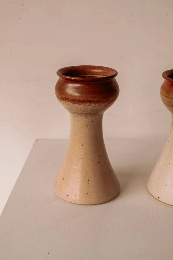 Pair of ceramic candle holders by Gunni Nordstrøm, Denmark, 1960s., Porcelain, Beige, Vintage (photo 2 of 8)