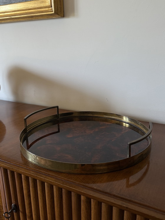 Image 1 of Hollywood Regency Rundes Tablett, Italien 1970er