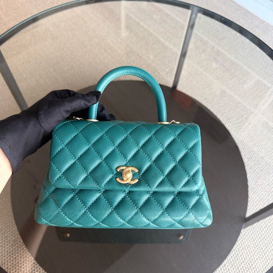 Image 1 of Chanel Coco Handle Small - Caviar Quilted Grained Calfskin Green Gold Hardware Series 27
