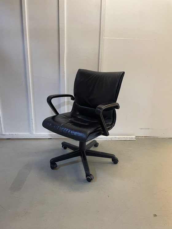 Image 1 of Black Leather Office Chair Model "Qualis" by Emilio Ambasz for Tecno, 1991