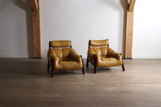 Image 1 of Percival Lafer MP-81 lounge chairs in yellow leather, Brazil 1970s