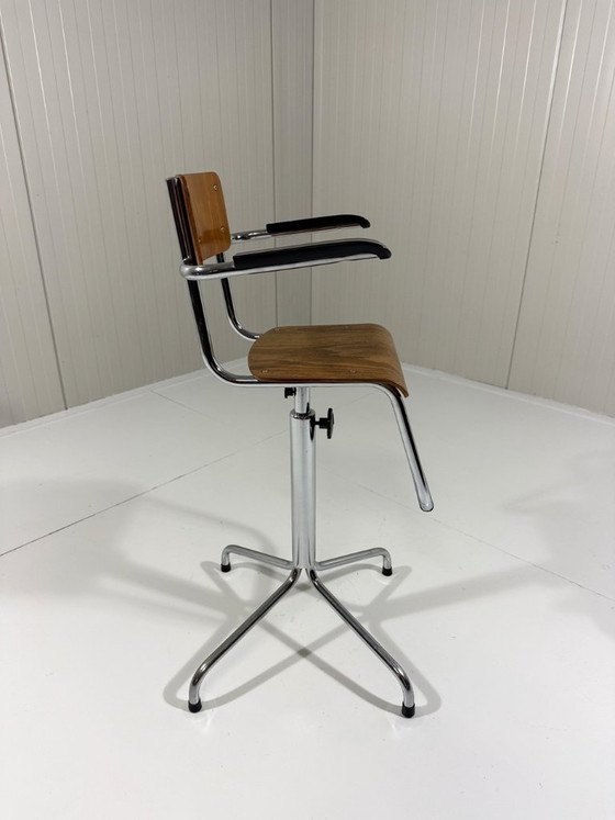 Eca tubular frame barber chair for children 1950s, Swivel chairs, Wood, Chrome, Brown (photo 3 of 8)