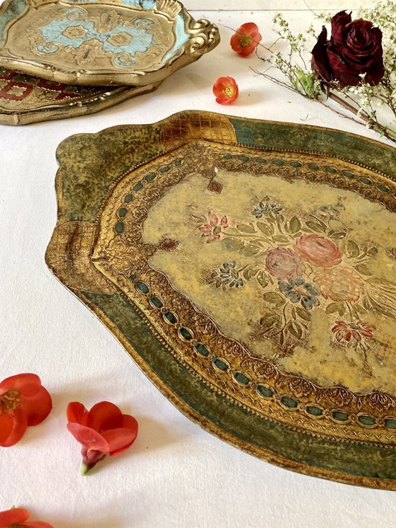 Image 1 of Florentine painted wooden tray, 1950-1960