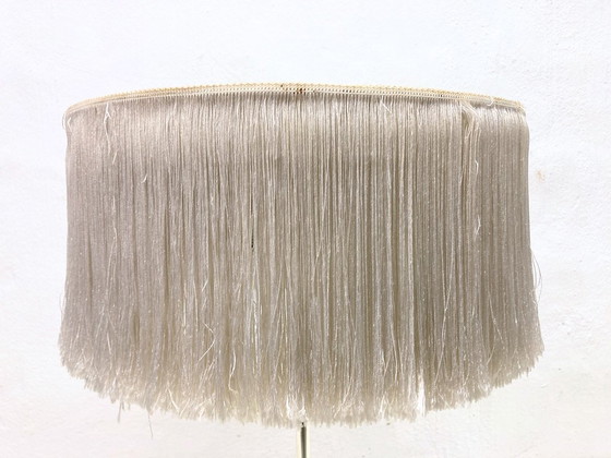 Image 1 of Large Mid - Century Lamp 60s Design With Fringed Shade And Marble Base