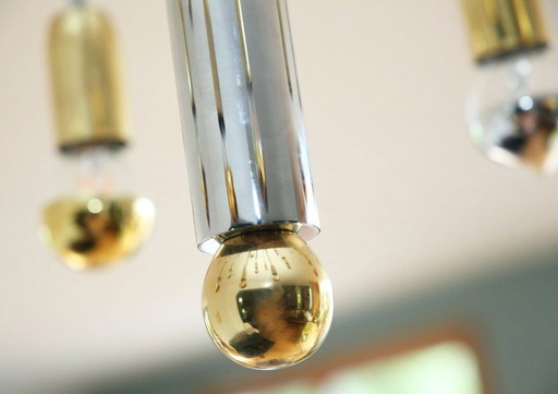 Vintage kroonluchter met 24 lampen in verchroomd en verguld metaal, Duitsland, 1970