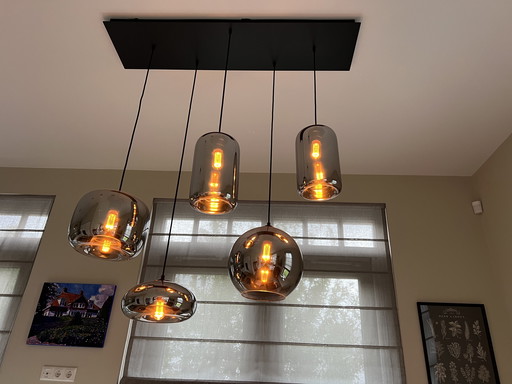 Smoke Glass Hanglamp 5 Lampen + 1 single incl. LED 