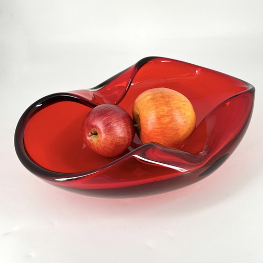 Large Murano art glass bowl, ruby red – 30.5 cm – 3 kg – Vintage Art Glass – vazen