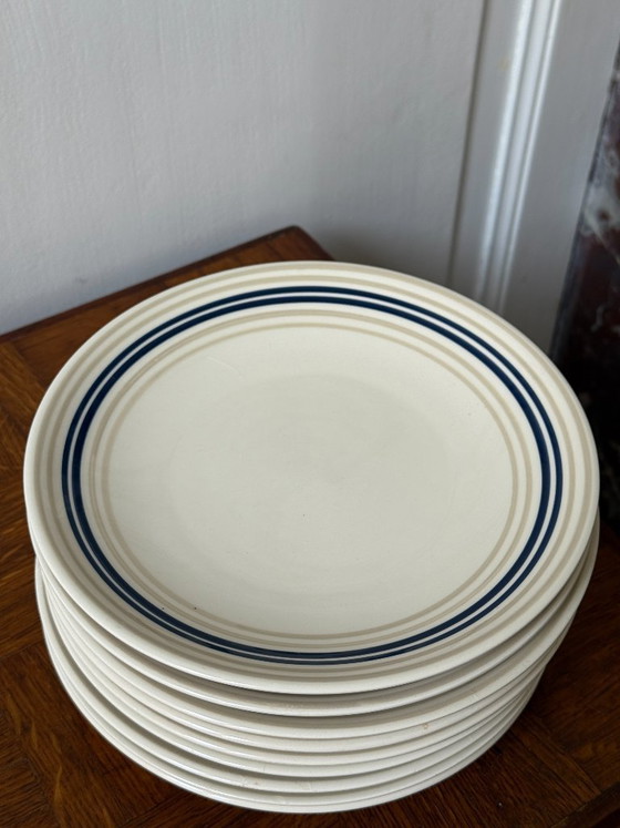 Image 1 of Juego de 9 platos a rayas azules y beige