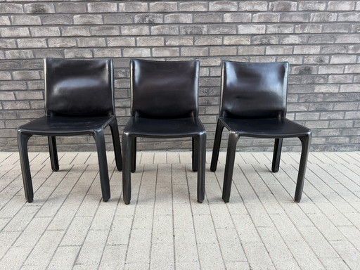 3x Cassina Cab Chair Mario Bellini, zwart tuigleder