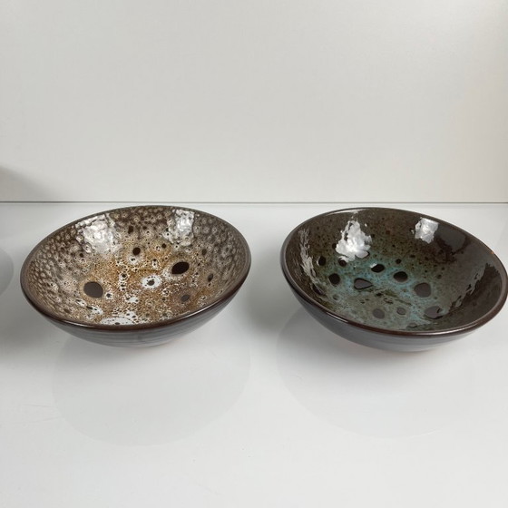 Image 1 of Set van 6 geglazuurde keramische kommen met een reactief effect, in Japanse stijl.