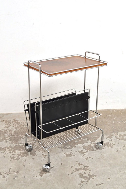 Vintage trolley with magazine and drink rack, 1960s
