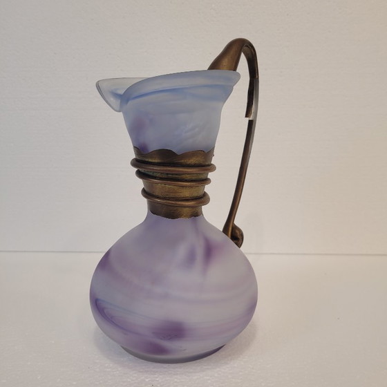 Image 1 of Violet glass jug with gold decorations, 80's - France