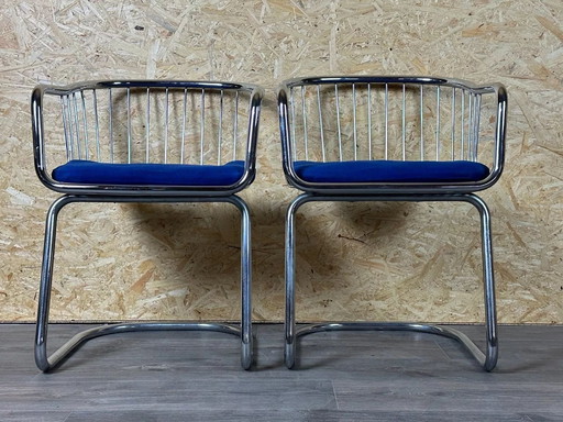 2x 60s 70s wire chair armchair dining chair metal chrome-plated design