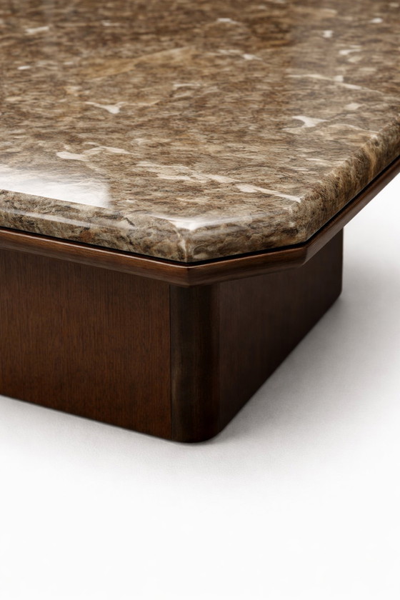 Image 1 of 70's Italian marble coffee table with wooden base