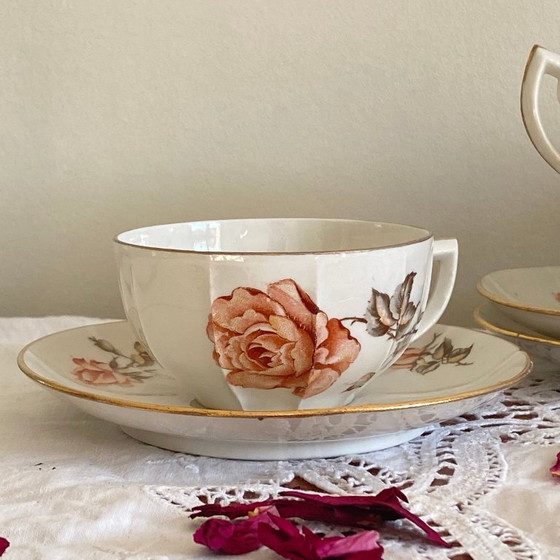 Image 1 of 6 tazze da caffè/tè/tisane in porcellana di Limoges vintage, M e S