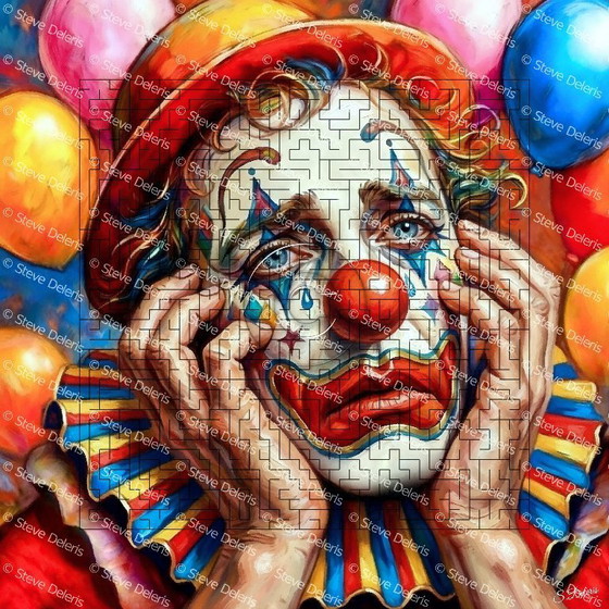 Image 1 of Acrylverfschilderij op canvas "Droevige clown" / (60x60 cm)