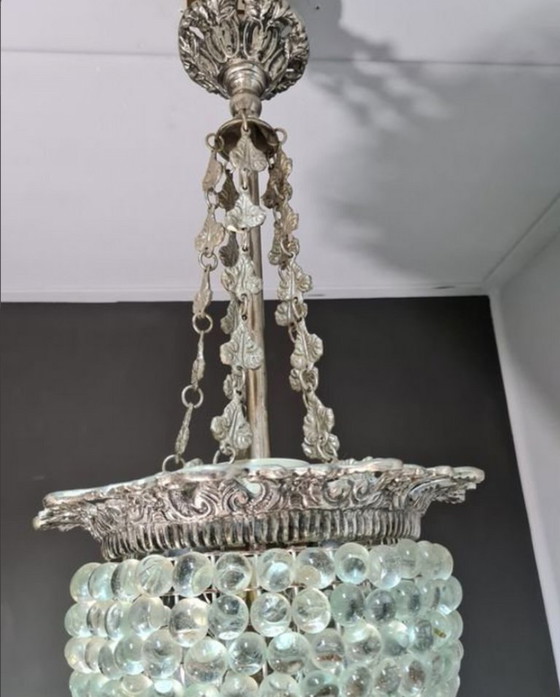 Image 1 of Hanglamp van Murano-glas voor aan het plafond, Art Deco bronzen wijnrank