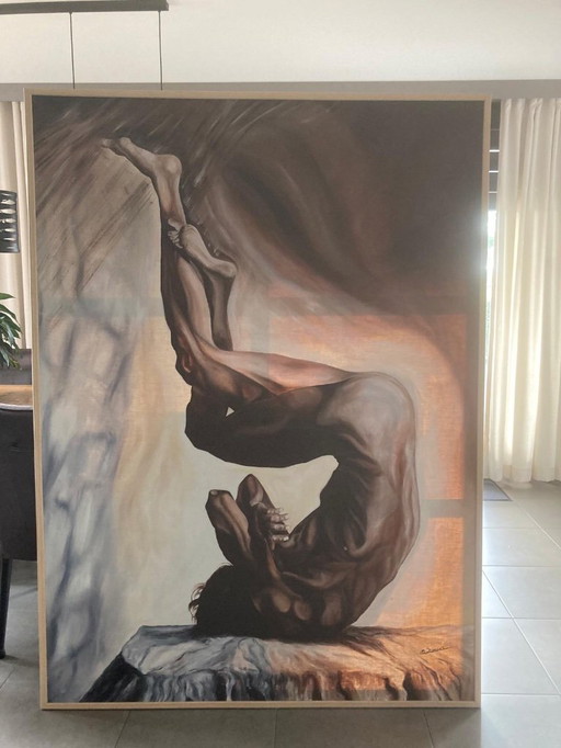 Groot schilderij in olieverf 