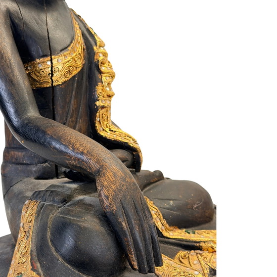 Antique Burmese Buddha with gilding and glass inlay – 50.5 cm – Sculpture, Wood (photo 6 of 11)