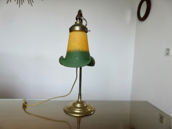 Large Art Nouveau Lamp, Bronze and Marbled Glass, France – A.FRANCE, Table lamps (photo 6 of 13)