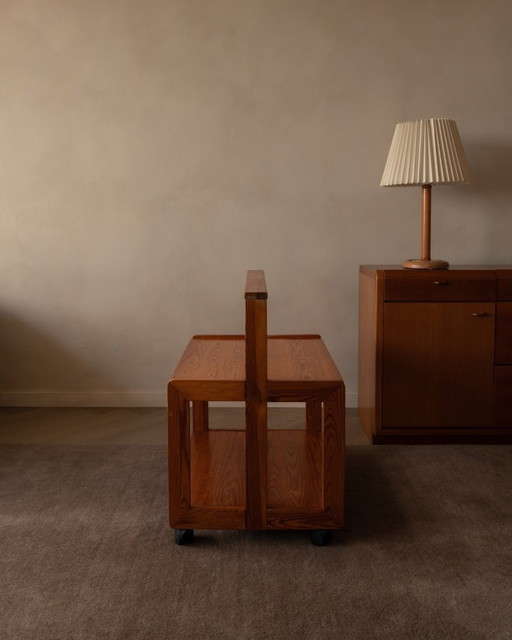 Carrello di servizio pieghevole vintage in pino, anni '70