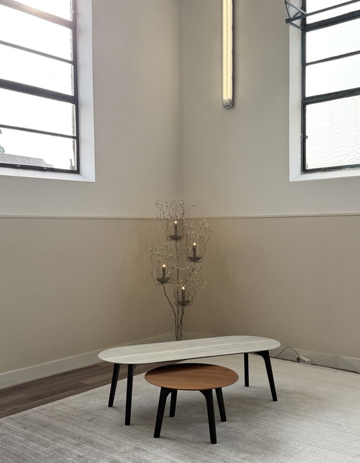 Leolux Rolan coffee table set walnut/ceramic