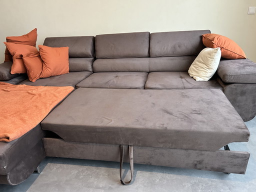 Sofá cama Sem Sofá esquinero en forma de L Terciopelo Taupe con espacio de almacenaje