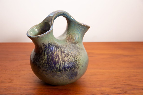 Image 1 of Vase Double Col de Style Art-Déco en Grés Flammé de Couleur Vert Irisé par Alphonse Cytère 1920