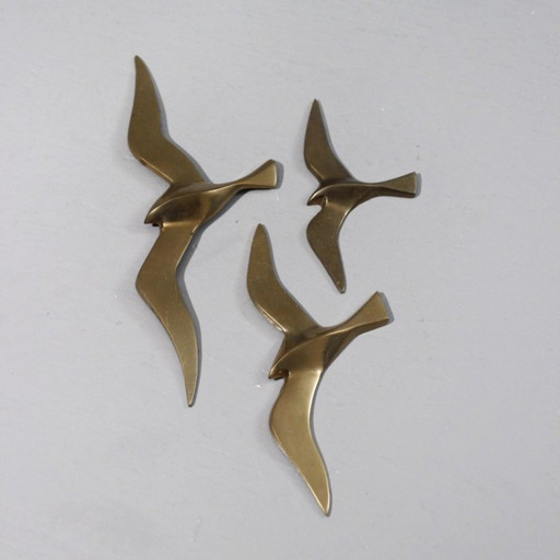 Wall decoration vintage sculptures swallows brass design 1960s