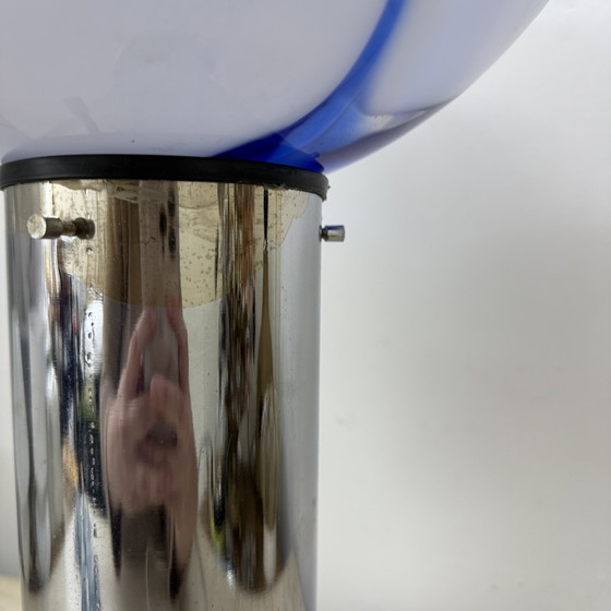 Image 1 of Mid-Century Large Glass Table Lamp with Blue Swirl, 1970s Italy