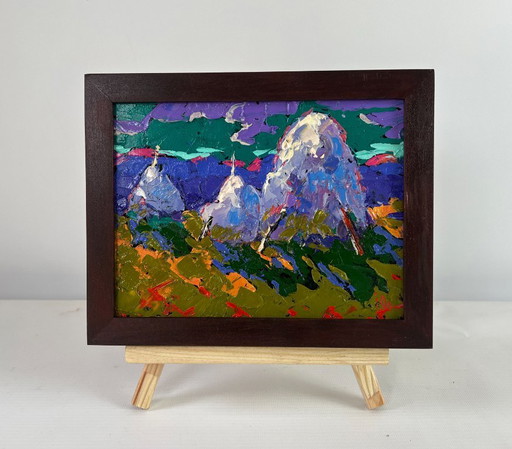 Original Oil Painting Summer Nature Landscape Silver evening in the field