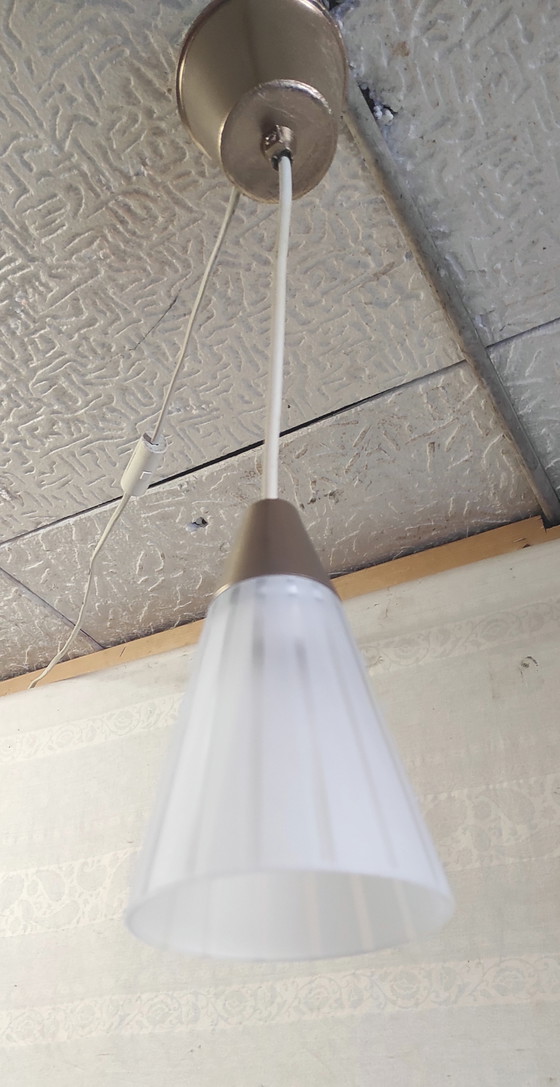 Lampada a sospensione in vetro e metallo dorato della metà del XX secolo. – IKEA, Lampade a sospensione, Glass (photo 4 of 8)
