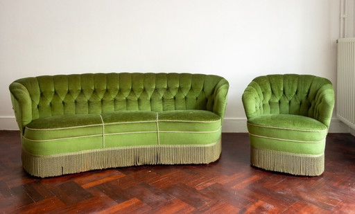 Green velvet vintage sofas