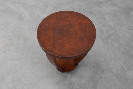 Image 1 of Art Deco side table in wood and chess style veneered top, France ca. 1940