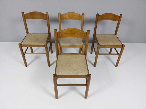 Image 1 of 4 x Vintage Wooden Chairs with Beige Upholstery, 1960s - 70s